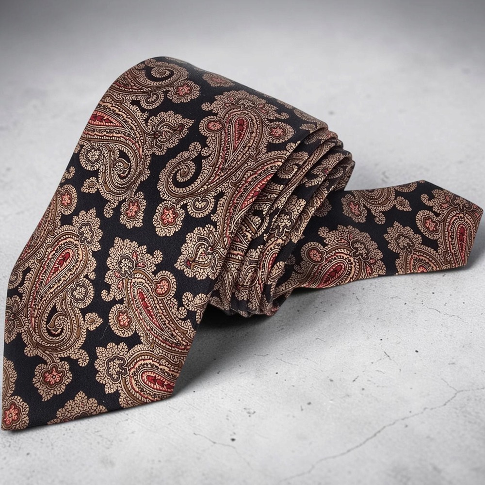 Escada by Margaretha Ley Silk Tie Paisley Navy Gold Red Made in Italy 56x3.5